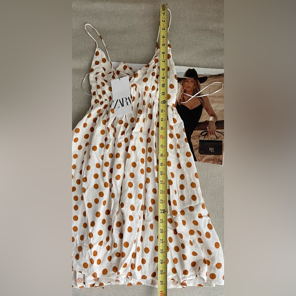 New Zara Polka Dot Mini Dress With Ties In Brown/Cream Size XS - Picture 11 of 12